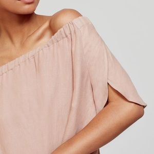 Cuyana Linen Blend Off the Shoulder Top Blush